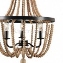 Vintage Wooden Beads Pendant Lamp 3 Lights Beaded Chandelier Bedroom Living Room