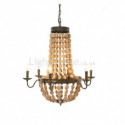 Retro Style Wooden Beads Chandelier Decor Candle Pendant Lamp Bedroom Living Room