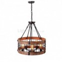 Retro Circular Wood Pendant Lamp 5 Light Cage Shade Light Fixture Living Room Kitchen