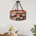 Retro Circular Wood Pendant Lamp 5 Light Cage Shade Light Fixture Living Room Kitchen