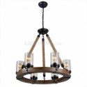 Farmhouse Rustic Wood Pendant Lamp 6 Light Decor Light Fixture Living Room Kitchen