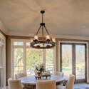 Farmhouse Rustic Wood Pendant Lamp 6 Light Decor Light Fixture Living Room Kitchen