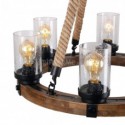 Farmhouse Rustic Wood Pendant Lamp 6 Light Decor Light Fixture Living Room Kitchen