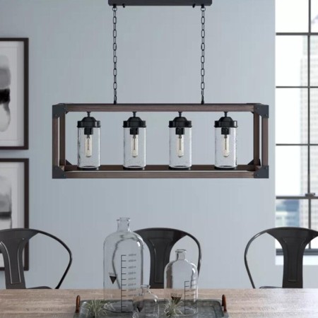 Industrial Style Wood Pendant Lamp Glass Bubble Light Fixture Living Room Office