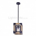 Retro Wood+Iron Pendant Lamp Single Light Iron Net Lighting Kitchen Island Office