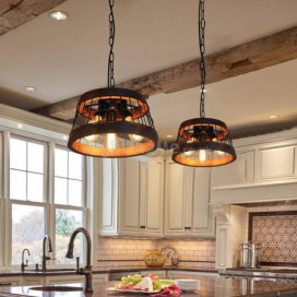 Vintage Wood+Iron Pendant Lamp 3 Light Decor Light Fixture Kitchen Island Living Room