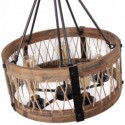 Retro Circular Wood Pendant Lamp 5 Light Cage Shade Light Fixture Living Room Kitchen