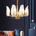 Modern Simple Brass Pendant Light Leaf Glass Lamp Shade Living Room Restaurant