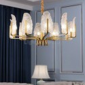 Modern Simple Brass Pendant Light Leaf Glass Lamp Shade Living Room Restaurant
