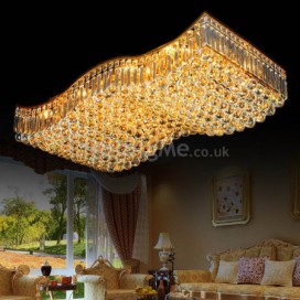European Crystal Flush Mount Rectangle Chandelier Living Room Bedroom