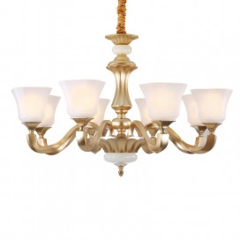 8 Light Retro Traditional Rustic Chandelier with Glass Shade