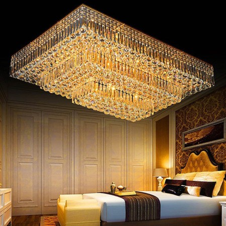 Modern Flush Mount Three Tiers Crystal Chandelier Living Room Lobby