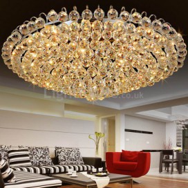 European Style Crystal Flush Mount Round Shape Ceiling Light Bedroom Living Room
