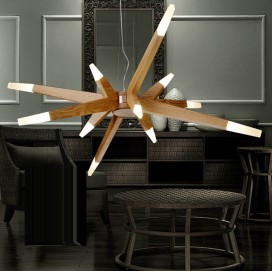 Modern/ Contemporary Wood 12 Light Pendant Light