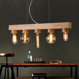 Retro / Vintage Wood 5 Edison Bulbs Pendant Light