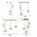 Nordic Brass 3 Light Cluster Pendant Fixture for Kitchen Island Dining Table with Glass Ball  Office Cafe