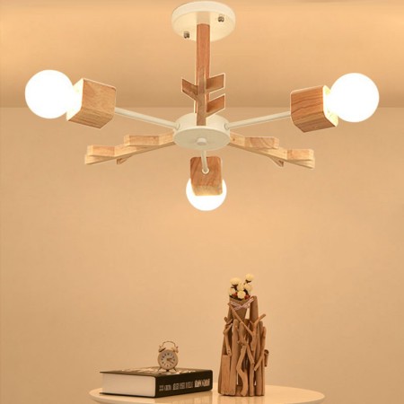 Nordic Wood Pendant Light Study Bedroom Chandelier