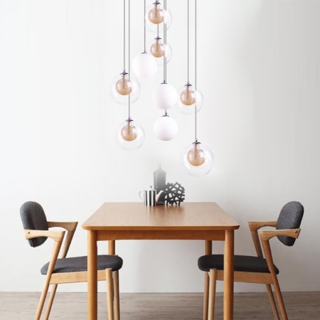 Modern Glass Pendant Cluster Chandelier Gold Nickel Brushed+Milky Glass Lampshade Living Room Cafe
