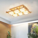 Nordic Square Grid Flush Mount Ceiling Light Rubber Wood Light Study Bedroom