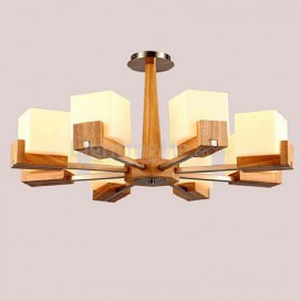 Nordic Wood Pendant Light Glass Lampshade Chandelier Living Room Hotel