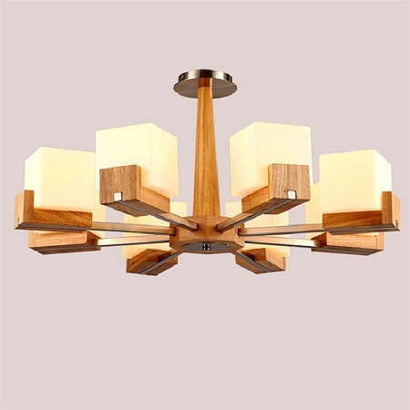 Nordic Wood Pendant Light Glass Lampshade Chandelier Living Room Hotel