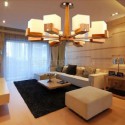 Nordic Wood Pendant Light Glass Lampshade Chandelier Living Room Hotel