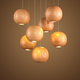 Rustic / Lodge Wooden Globe Pendant Light