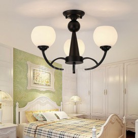 Nordic Iron Pendant Light Glass Lampshade Chandelier Study Bedroom