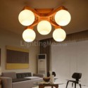 Modern Simple Wooden Pendant Light Glass Lampshade Chandelier Study Bedroom