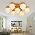 Modern Simple Wooden Pendant Light Glass Lampshade Chandelier Study Bedroom