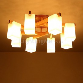 Modern Simple Glass Lampshade Ceiling Light Solid Wood Ceiling Light Bedroom Living Room