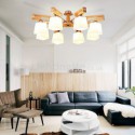 Solid Wood Pendant Light Nordic Simple Glass Lampshade Living Room Lobby