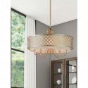 Crystal Chandelier Nordic Style Home Light Lattice Fabric Shade Lamp Living Room Study Lighting