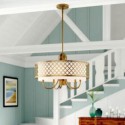 Crystal Chandelier Nordic Style Home Light Lattice Fabric Shade Lamp Living Room Study Lighting