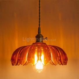Modern Retro Glass Pendant Lighting Flower Shade Lamp With Twist Switch Dining Room Living Room Hallway Light