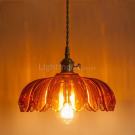 Modern Retro Glass Pendant Lighting Flower Shade Lamp With Twist Switch Dining Room Living Room Hallway Light