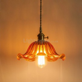 Vintage Colorful Ribbed Glass Pendant Light Flower Shade Lamp With Twist Switch Dining Room Living Room Hallway Light
