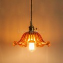 Vintage Colorful Ribbed Glass Pendant Light Flower Shade Lamp With Twist Switch Dining Room Living Room Hallway Light