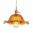 Vintage Colorful Ribbed Glass Pendant Light Flower Shade Lamp With Twist Switch Dining Room Living Room Hallway Light