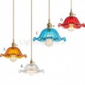 Vintage Colorful Ribbed Glass Pendant Light Flower Shade Lamp With Twist Switch Dining Room Living Room Hallway Light