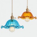 Vintage Colorful Ribbed Glass Pendant Light Flower Shade Lamp With Twist Switch Dining Room Living Room Hallway Light