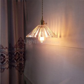 Rustic Ribbed Glass Pendant Light Umbrella Shape With Twist Switch