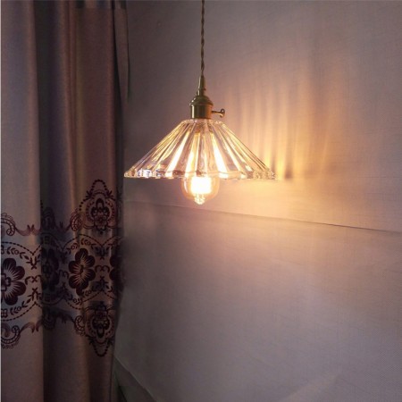 Rustic Ribbed Glass Pendant Light Umbrella Shape With Twist Switch