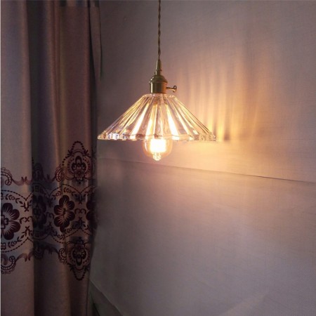 Rustic Ribbed Glass Pendant Light Umbrella Shape With Twist Switch