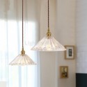 Rustic Ribbed Glass Pendant Light Umbrella Shape With Twist Switch