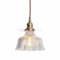 Dome Large Clear Ribbed Glass Pendant Light with Brass Holder Twist Switch