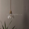 Dome Large Clear Ribbed Glass Pendant Light with Brass Holder Twist Switch