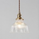 Dome Large Clear Ribbed Glass Pendant Light with Brass Holder Twist Switch