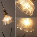 Dome Large Clear Ribbed Glass Pendant Light with Brass Holder Twist Switch