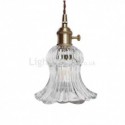 Clear Ribbed Glass Pendant Light Flower Shape Lamp With Twist Switch